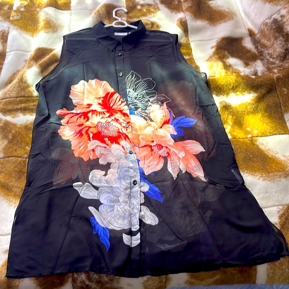 Susan Graver sheer sleeveless blouse